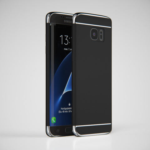 3in1 Samsung Galaxy S7 EDGE Schwarze Hülle mit silbernen Bügeln