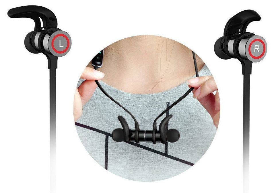 Black ChargeSound Wireless Bluetooth 4.1 Earphones with Microphone
